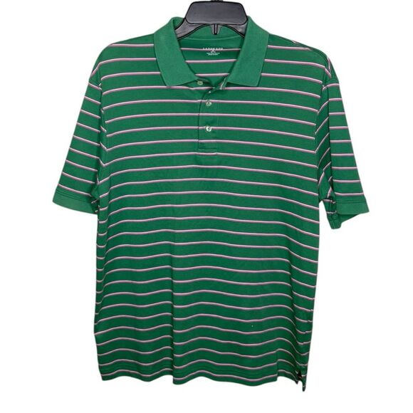 Lands' End Green Pink White Striped Men's Polo Shirt size Medium - Picture 1 of 6